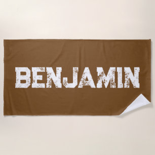 Large Name in White on Rich Mocha Deep Brown Beach Towel
