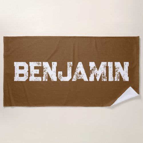 Large Name in White on Rich Mocha Deep Brown  Beach Towel