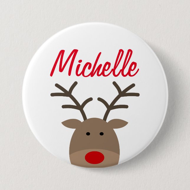 Large name reindeer buttons for Christmas party (Front)