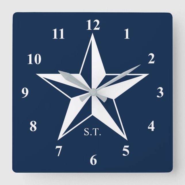 Large nautical star navy blue custom big square wall clock (Front)