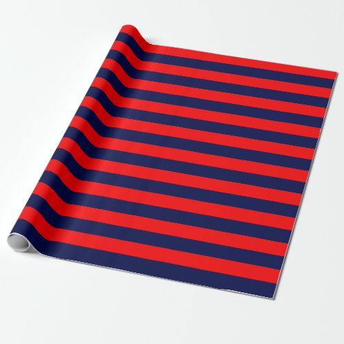 Large Navy Blue and Red Stripes Wrapping Paper