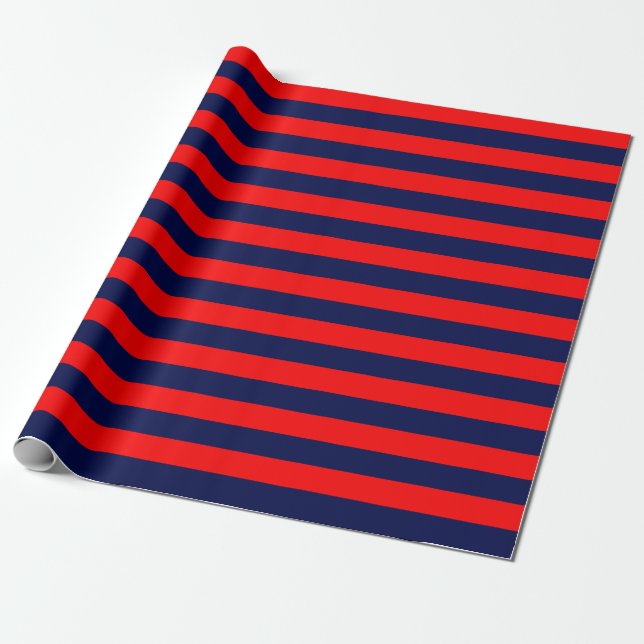 Large Navy Blue and Red Stripes Wrapping Paper (Unrolled)