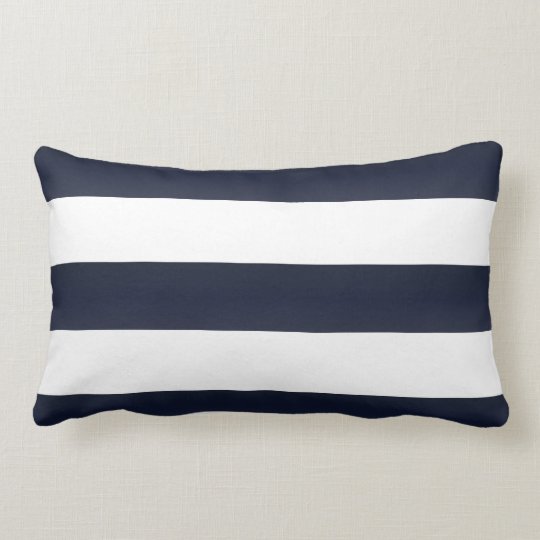 Large Navy Blue and White Stripes Lumbar Pillow
