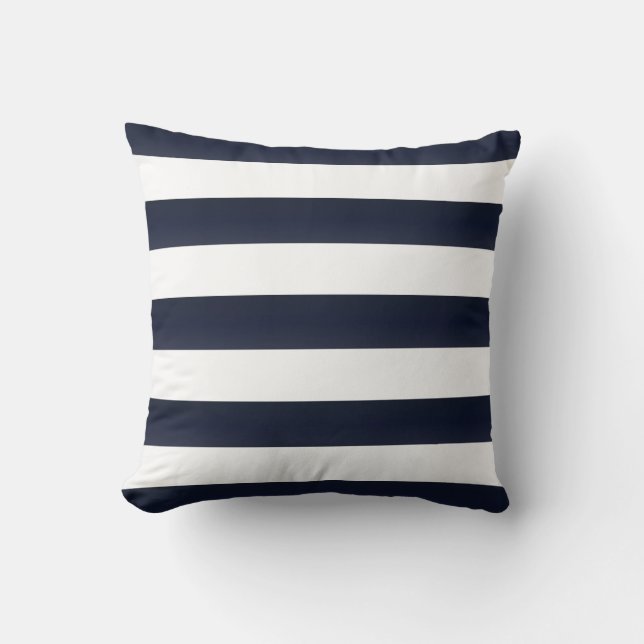 Large Navy Blue and White Stripes Throw Pillow (Front)