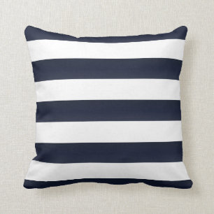 Large Navy Blue and White Stripes Throw Pillow