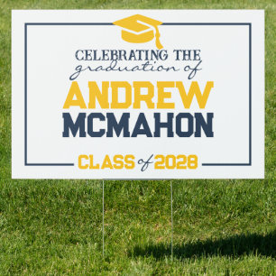 Large Navy Blue & Gold Graduation Party Yard Sign