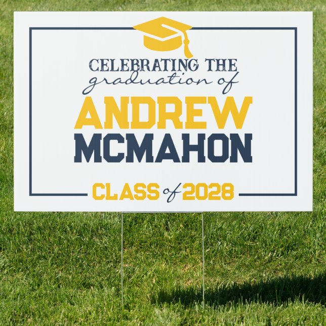 Large Navy Blue & Gold Graduation Party Yard Sign (Insitu)