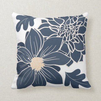 Large Navy Color Flowers Elegant Throw Pillow