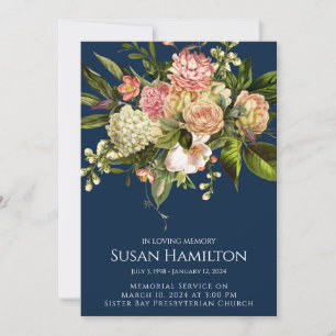 Large Navy Floral Funeral Memorial Announcement