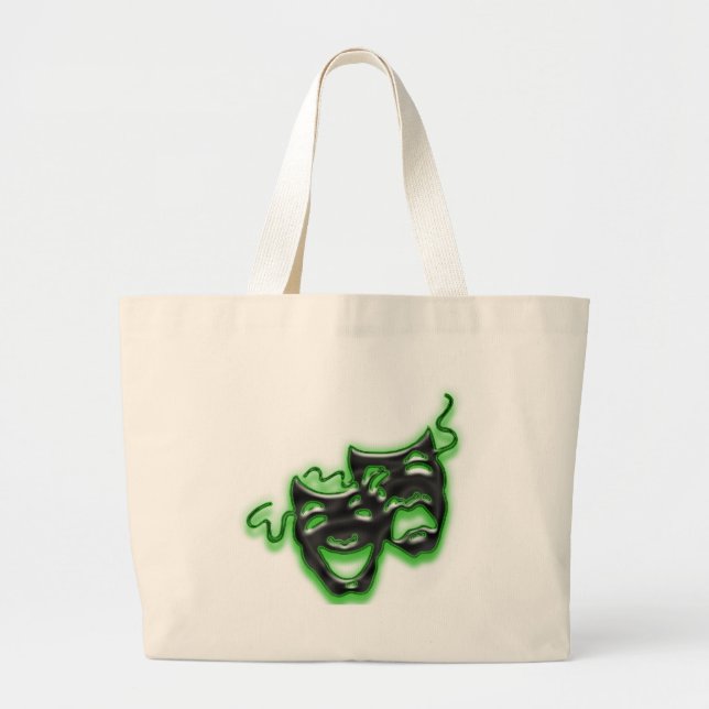 Large Neon Green Masks Tote Bag (Front)