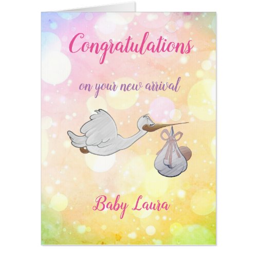 Large New Baby Girl design Card