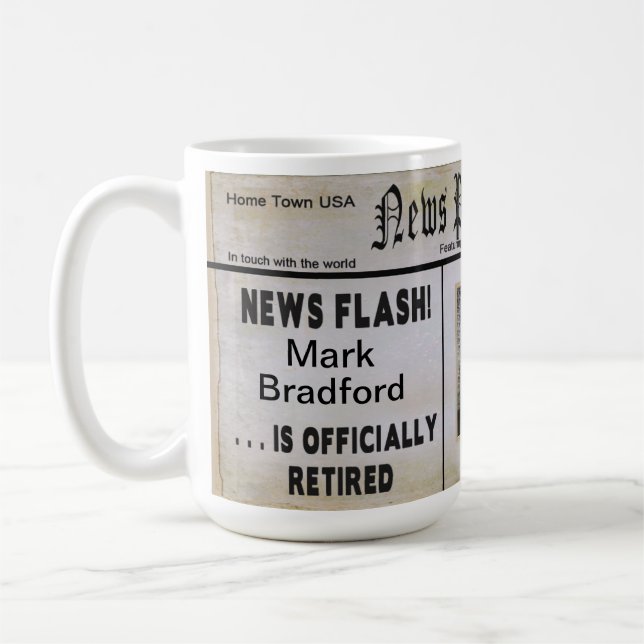 Large News Paper Retirement Mug - PHOTO INSERT (Left)