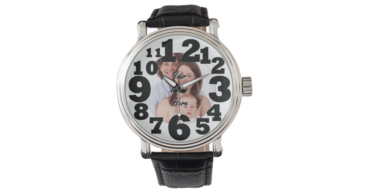 Large numbered personalized photo watch | Zazzle