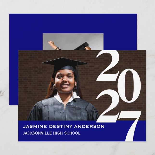 Large Numbers Blue - Graduation Announcement (Front/Back)