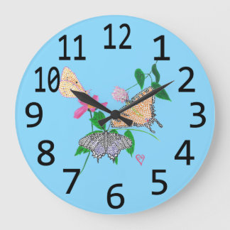 Large Numbers Pretty Butterflies Wall Clock