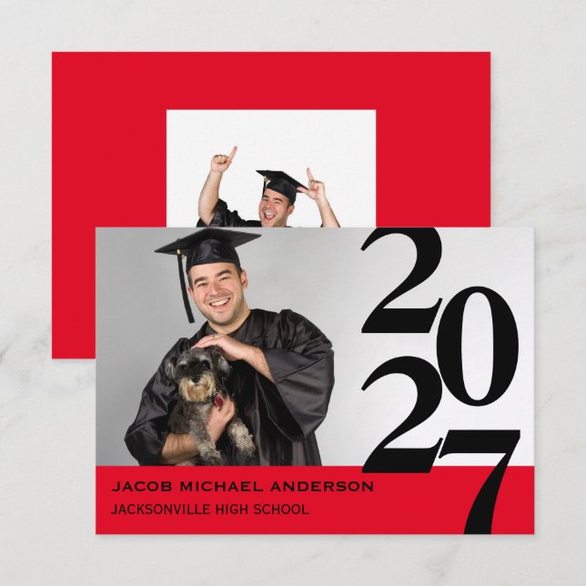 Large Numbers Red - 3x5 Graduation Announcement (Front/Back)