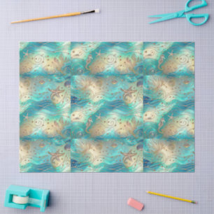 Large Ocean Scape Starfish Seahorse Decoupage  Tissue Paper
