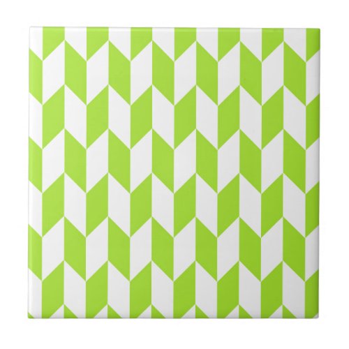 Large offset chevron pattern in lime green ceramic tile