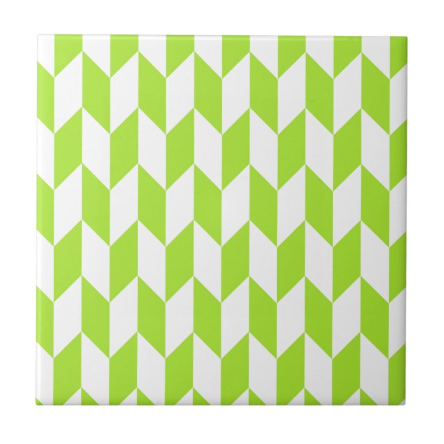 Large offset chevron pattern in lime green ceramic tile (Front)