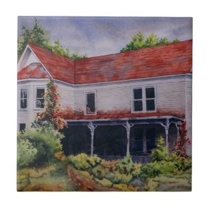 Large old abandoned white house with vines ceramic tile