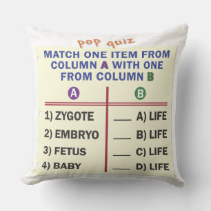 Large or small throw pillow with a quiz.