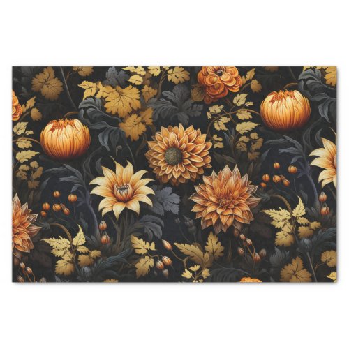 Large Orange Black Fall Floral Tissue Paper