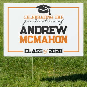 Large Orange & Black Graduation Party Yard Sign