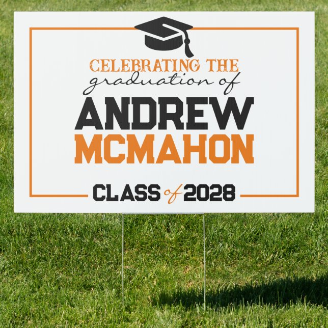 Large Orange & Black Graduation Party Yard Sign (Insitu)