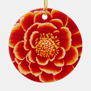 Large Orange Dahlia Flower Ceramic Ornament
