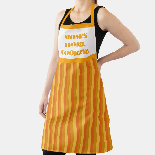 Large Orange Striped Mom's Home Cooking Apron (Insitu)