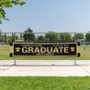 Large Outdoor Black & Gold Graduation Banner