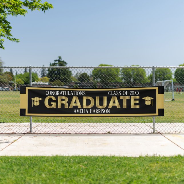 Large Outdoor Black & Gold Graduation Banner (Insitu)