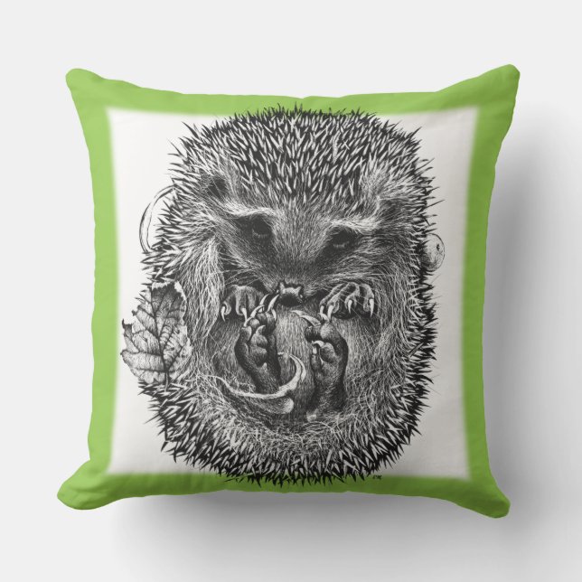 Large outdoor cushion cute sleepy Hedgehog design (Front)
