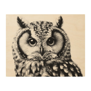 Large Owl Portrait 14x11" Wood Wall Décor Art