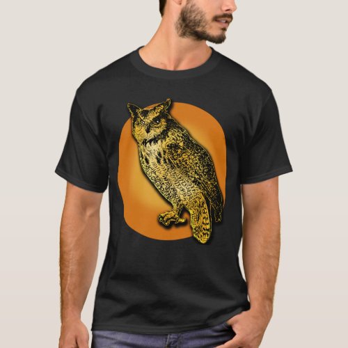 Large Owl with Orange Moon Tshirts Mugs T_Shirt