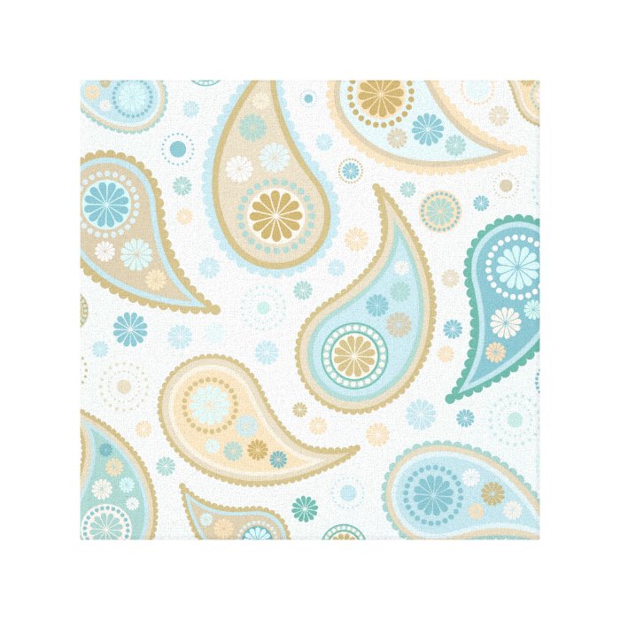 Large Paisley Funky Print (Light Blue Background) Gallery Wrapped Canvas