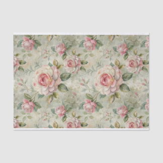 Large Pale Pink Roses on Light Green Background Tissue Paper