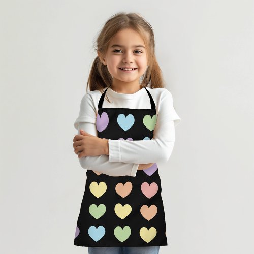 Large Pastel Hearts on Black Apron