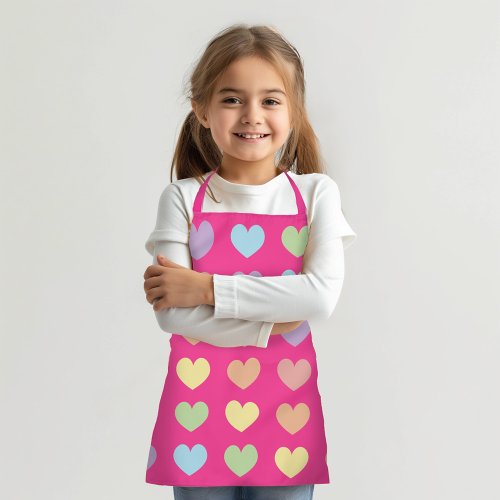 Large Pastel Hearts on Hot Pink Apron