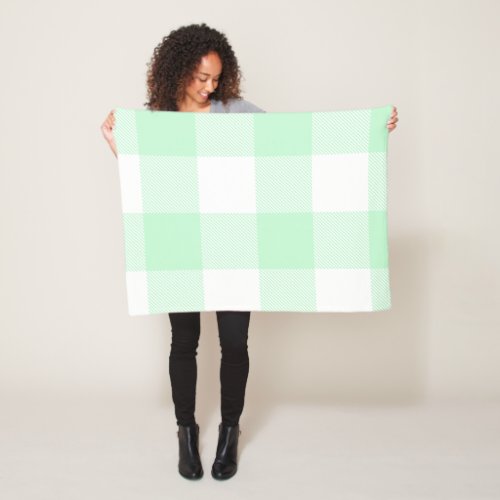 Large Pastel Mint and White Gingham Plaid Fleece Blanket