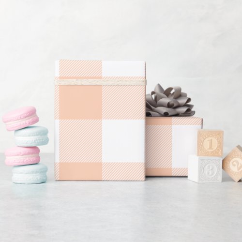 Large Pastel Peach and White Gingham Wrapping Paper