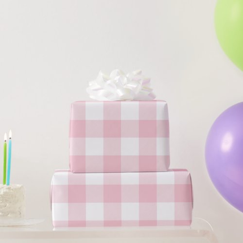 Large Pastel Pink and White Gingham Wrapping Paper