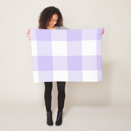 Large Pastel Purple and White Gingham Plaid Fleece Blanket