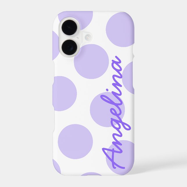 Large Pastel Purple Polka Dot Pattern Personalized iPhone Case (Back)