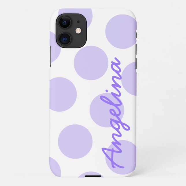 Large Pastel Purple Polka Dot Pattern Personalized iPhone Case (Back)