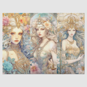 Large Pastel Watercolor Floral Mermaid Decoupage Tissue Paper