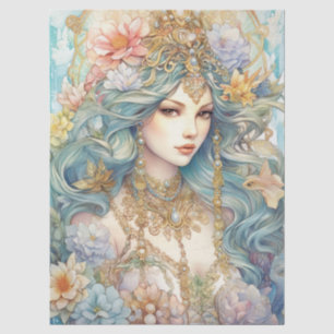 Large Pastel Watercolor Floral Mermaid Decoupage Tissue Paper