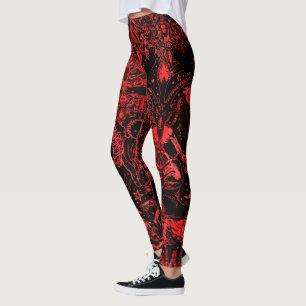 Large Pattern Red Victorian Gothic Baphomet Leggings