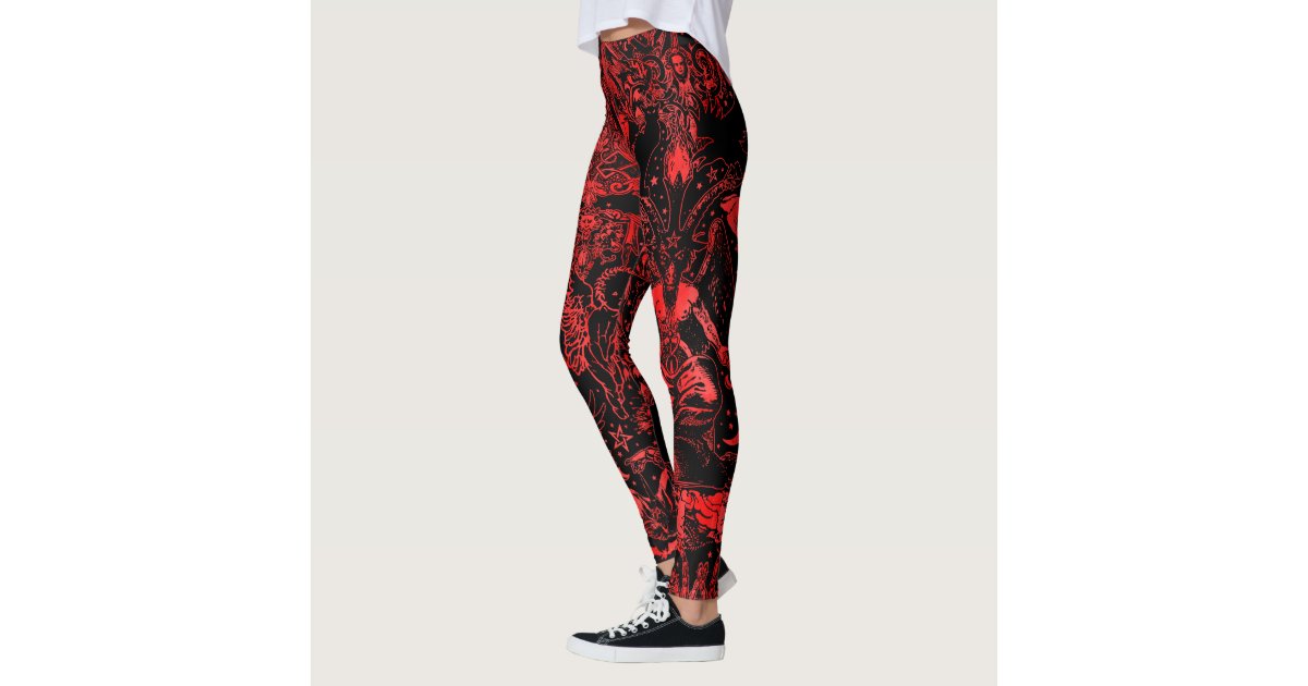 Large Pattern Red Victorian Gothic Baphomet Leggings | Zazzle