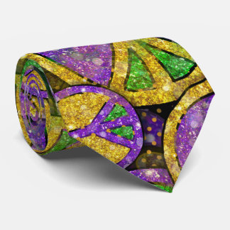 Large Peace Symbols Glitter Peace Love Mardi Gras Neck Tie